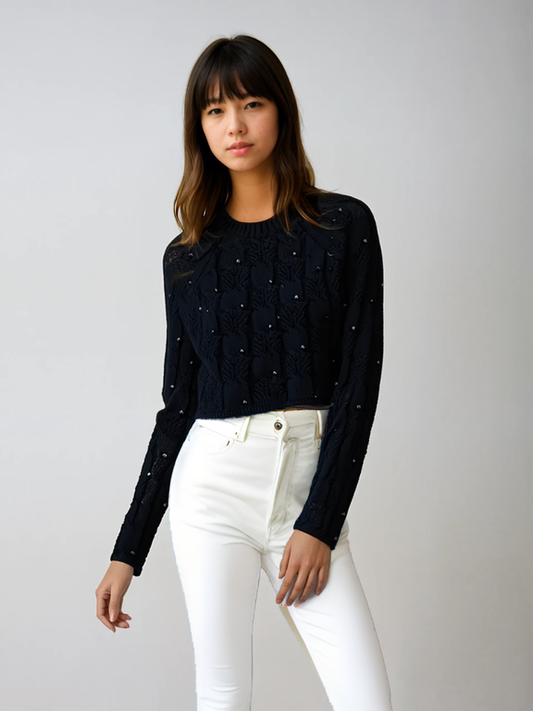 Knitted Lace O-Neck Sweater