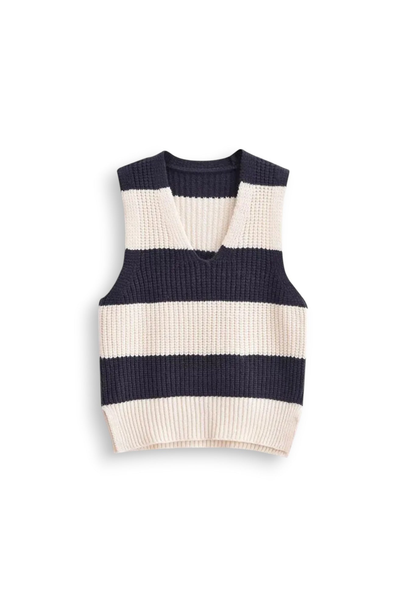 Striped-Knit V Neck Sweater Vest