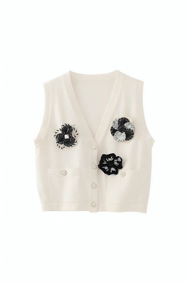 Flower-Knit Sweater Vest