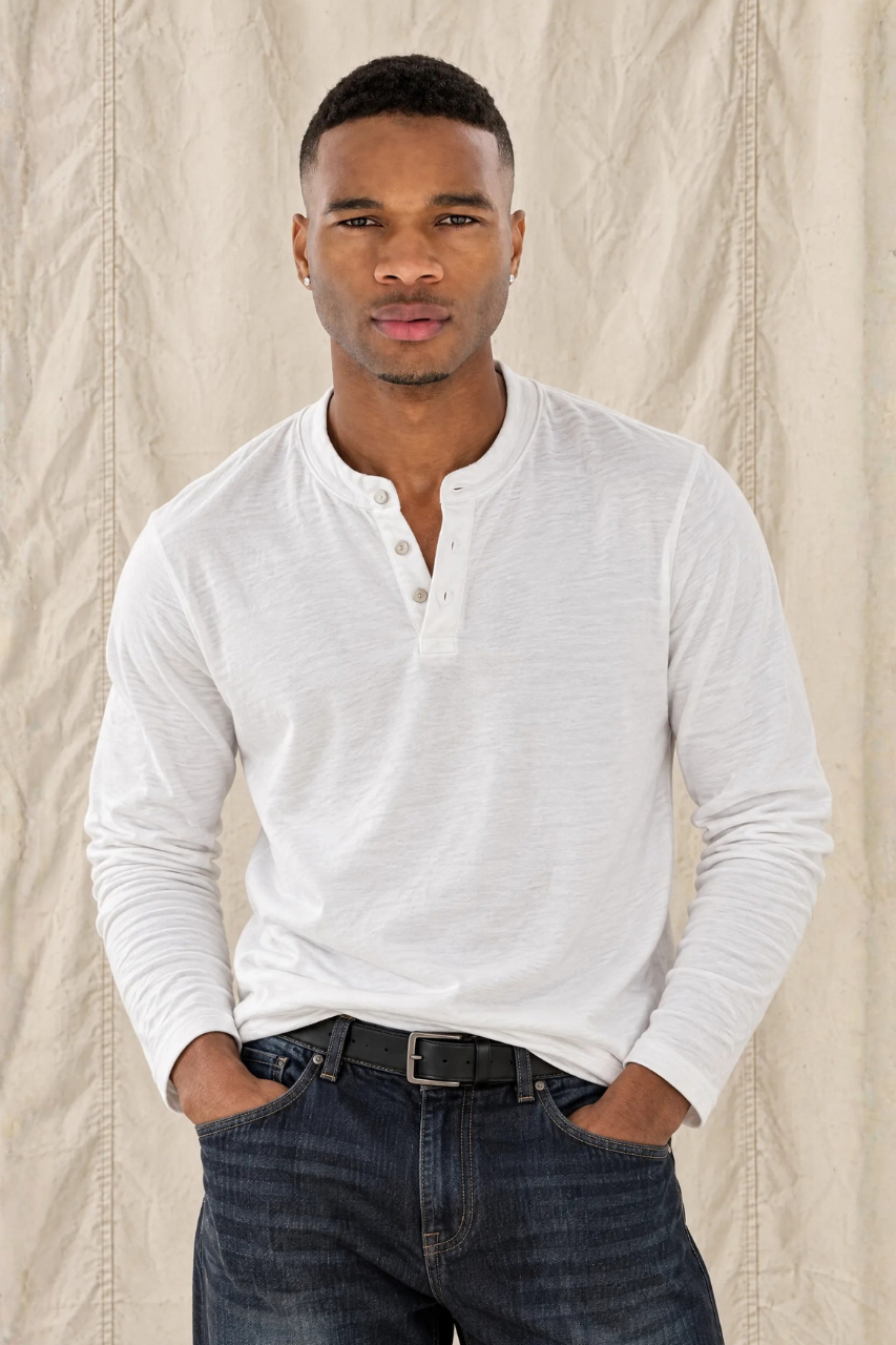 Slim-Fit Cotton Henley Shirt