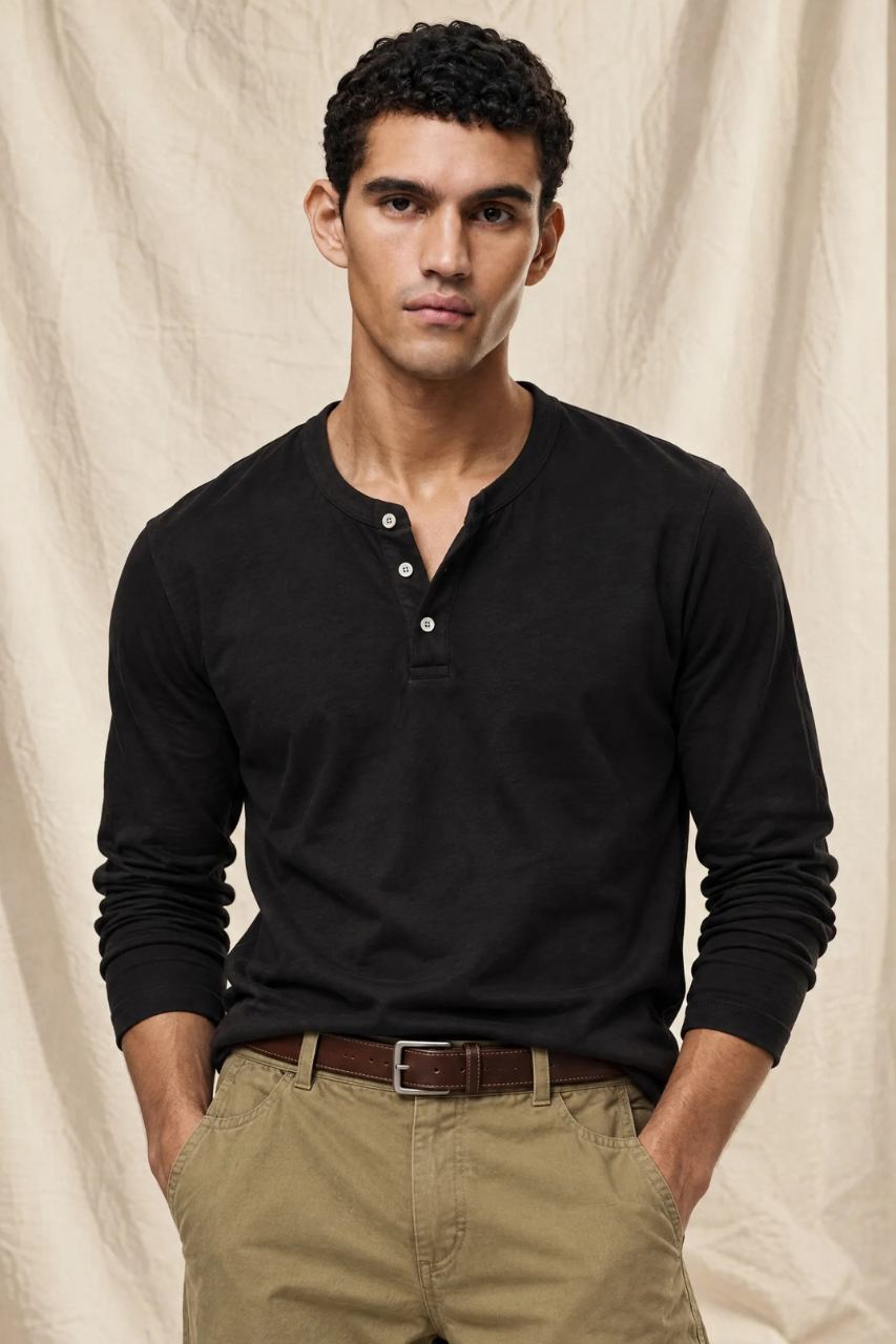 Slim-Fit Cotton Henley Shirt