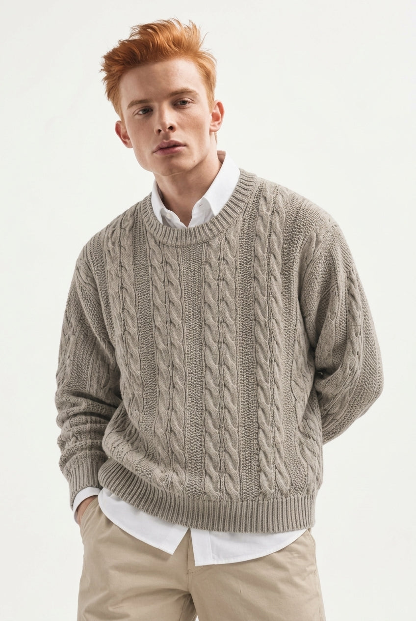 Regular Fit Cable Knit Sweater