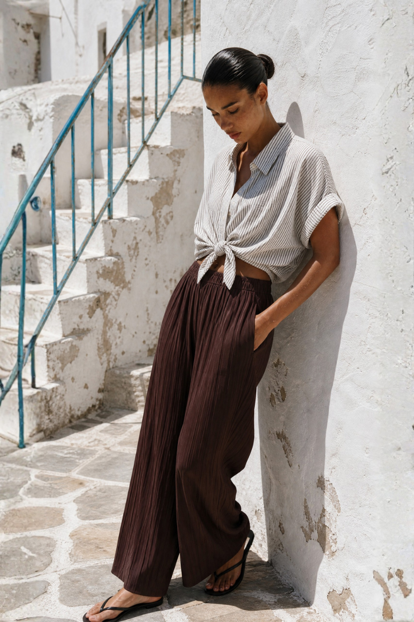 Crinkled Wide Leg Pants