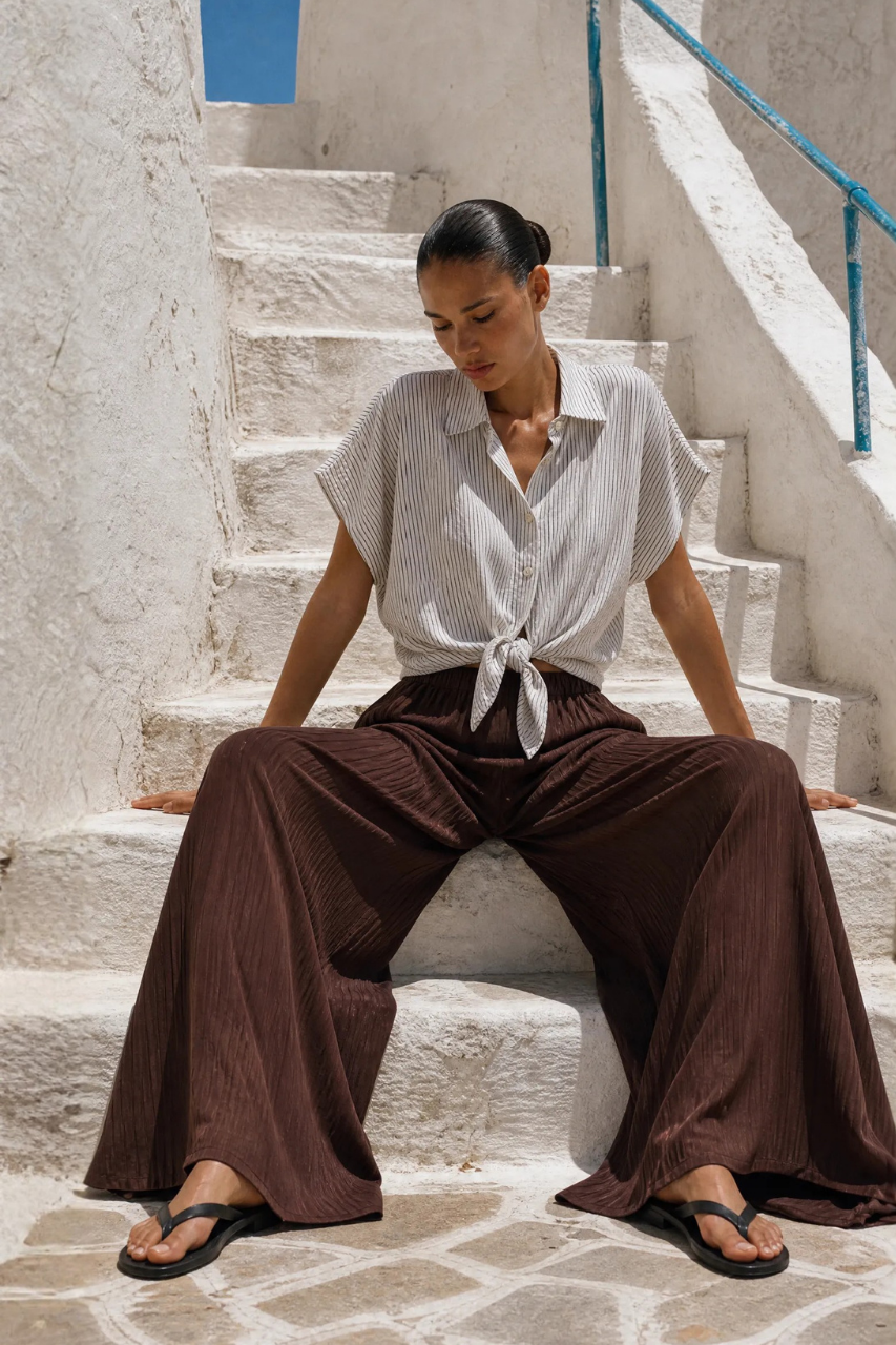 Crinkled Wide Leg Pants