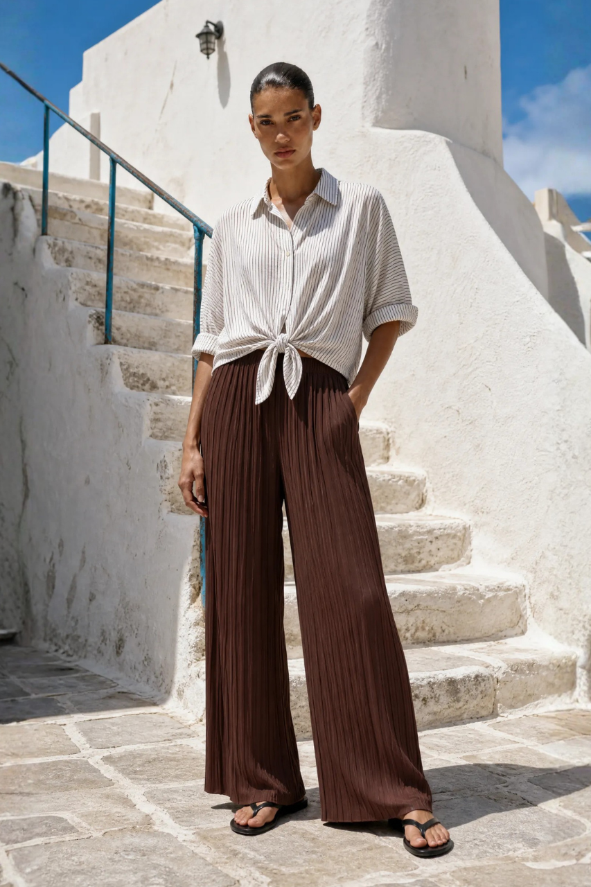 Crinkled Wide Leg Pants