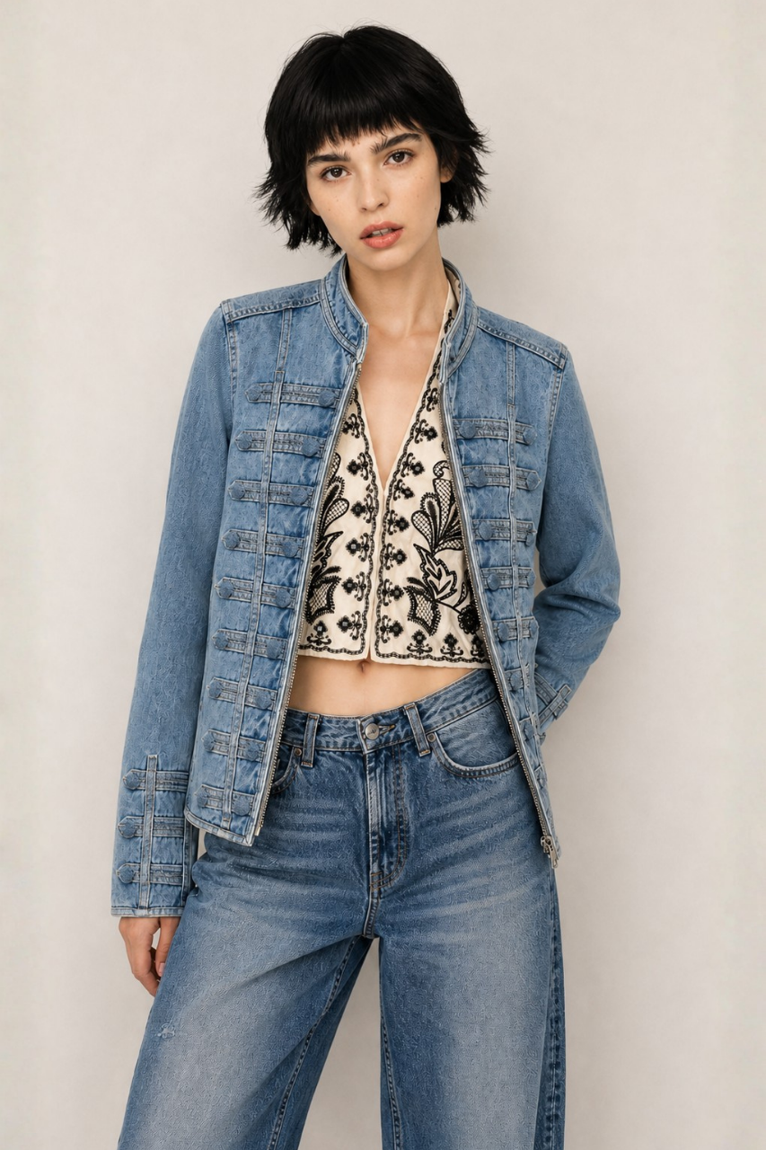 Fitted Button Denim Jacket