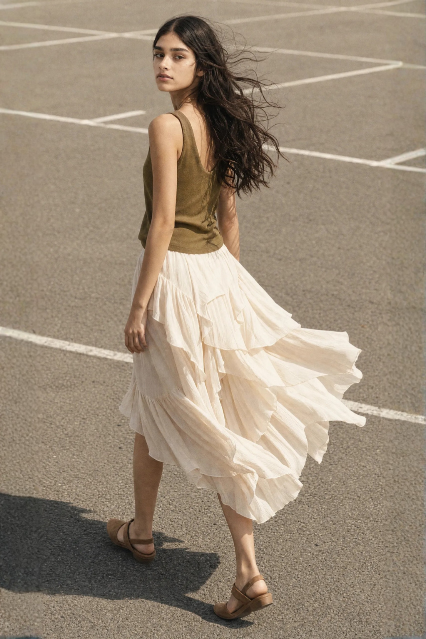 Ruffled Long Skirt