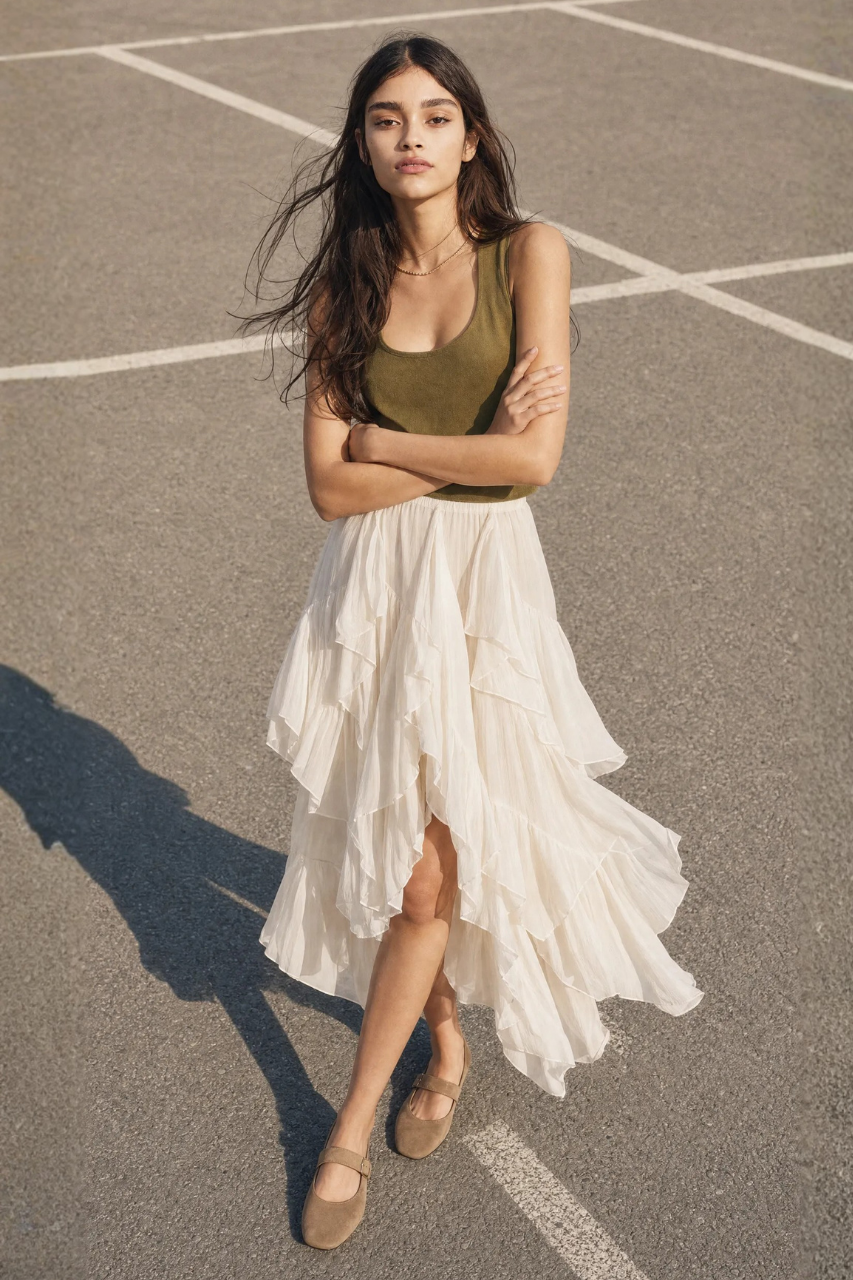 Ruffled Long Skirt