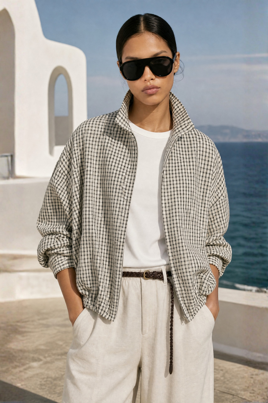 Plaid Cropped Pilot Jacket