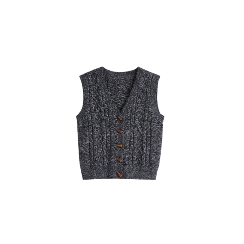 Grey Horn Button Knit Cardigan