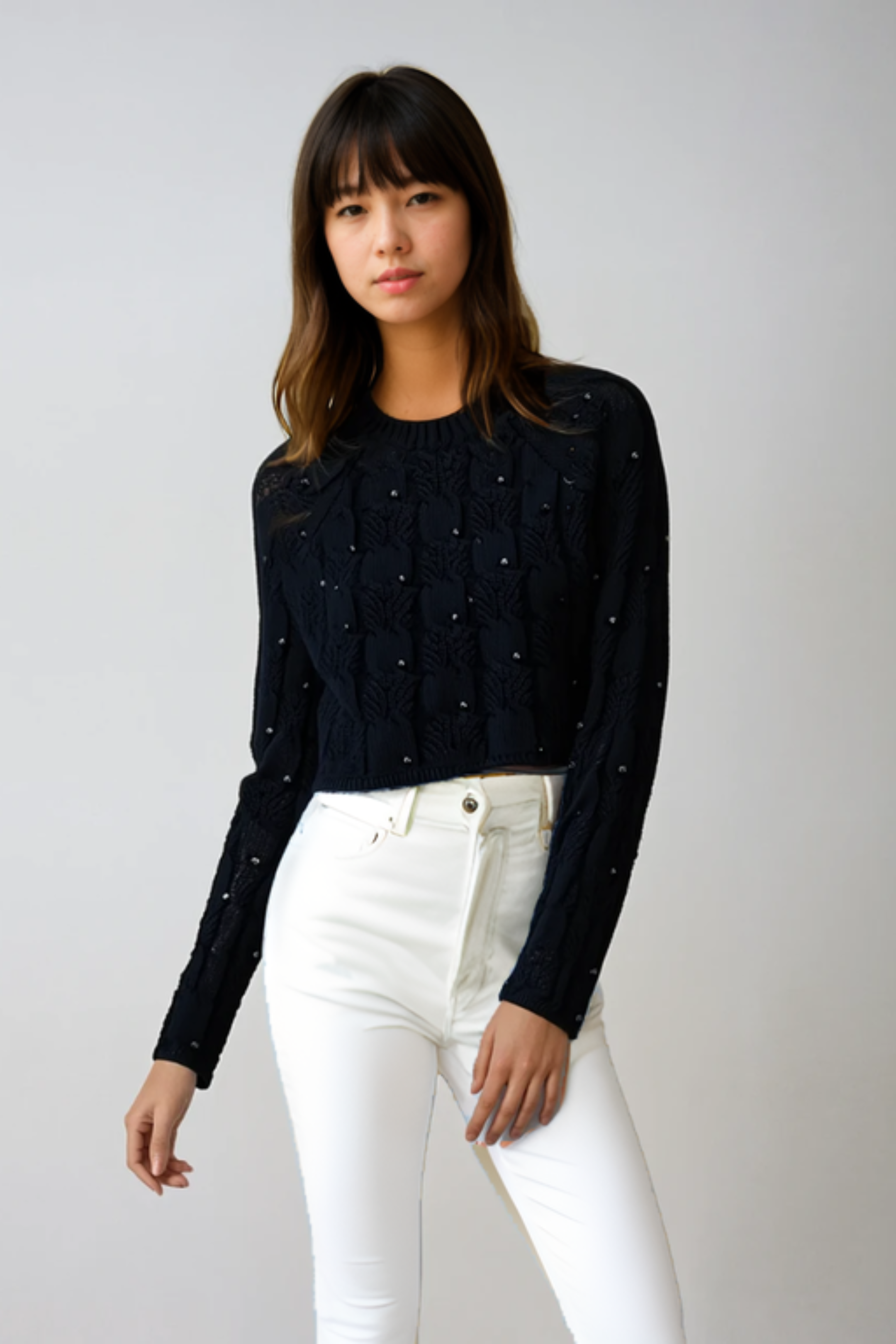 Knitted Lace O-Neck Sweater