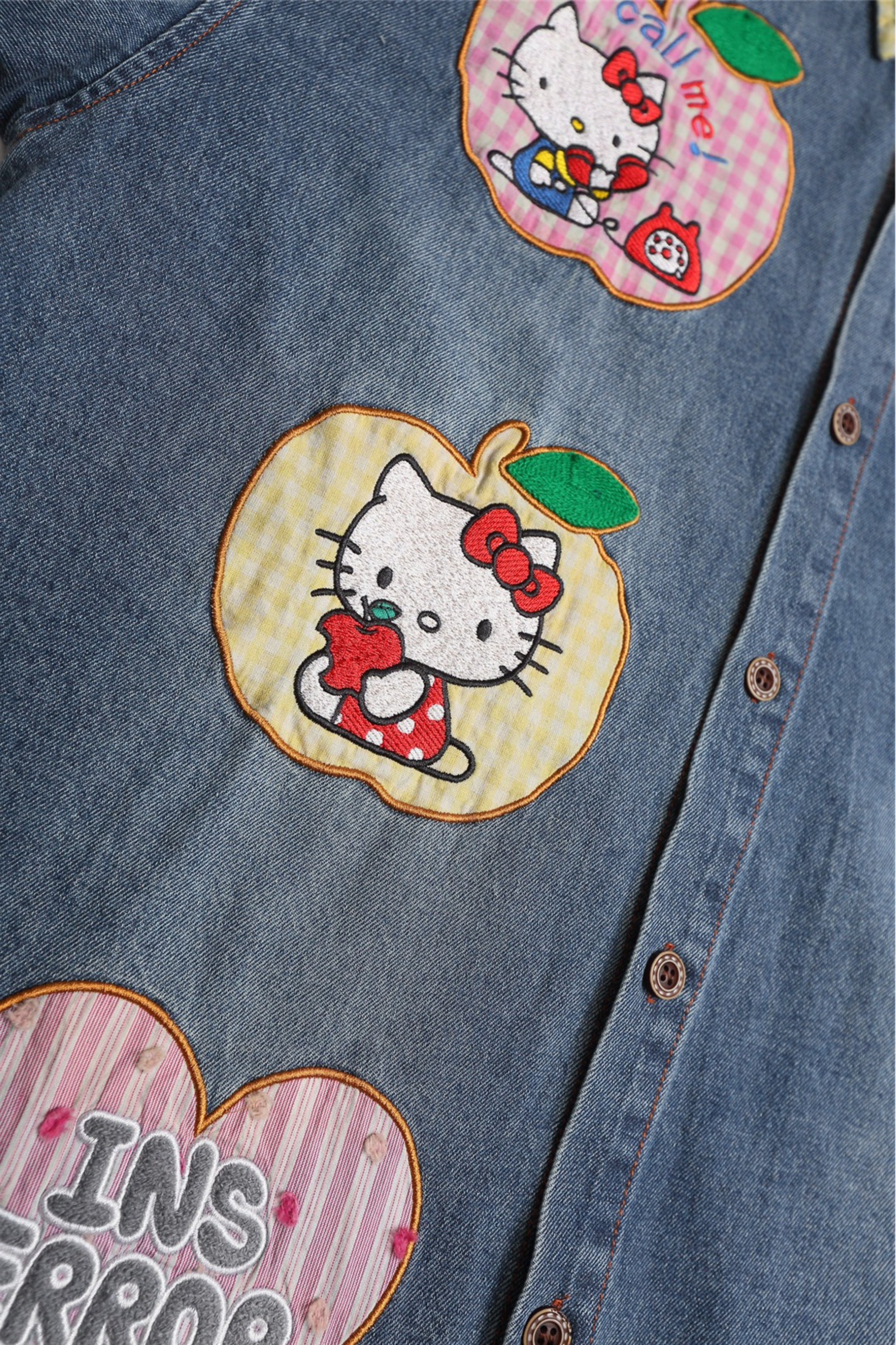 Hello Kitty Embroidery Oversized Denim Shirt