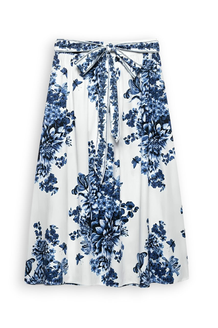 Tie Flared Poplin Skirt