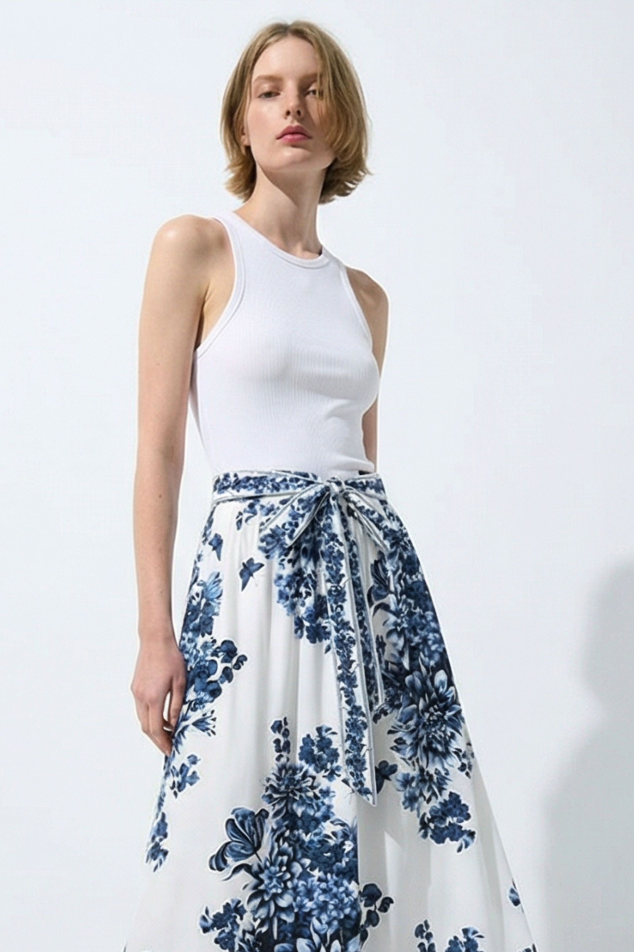 Tie Flared Poplin Skirt