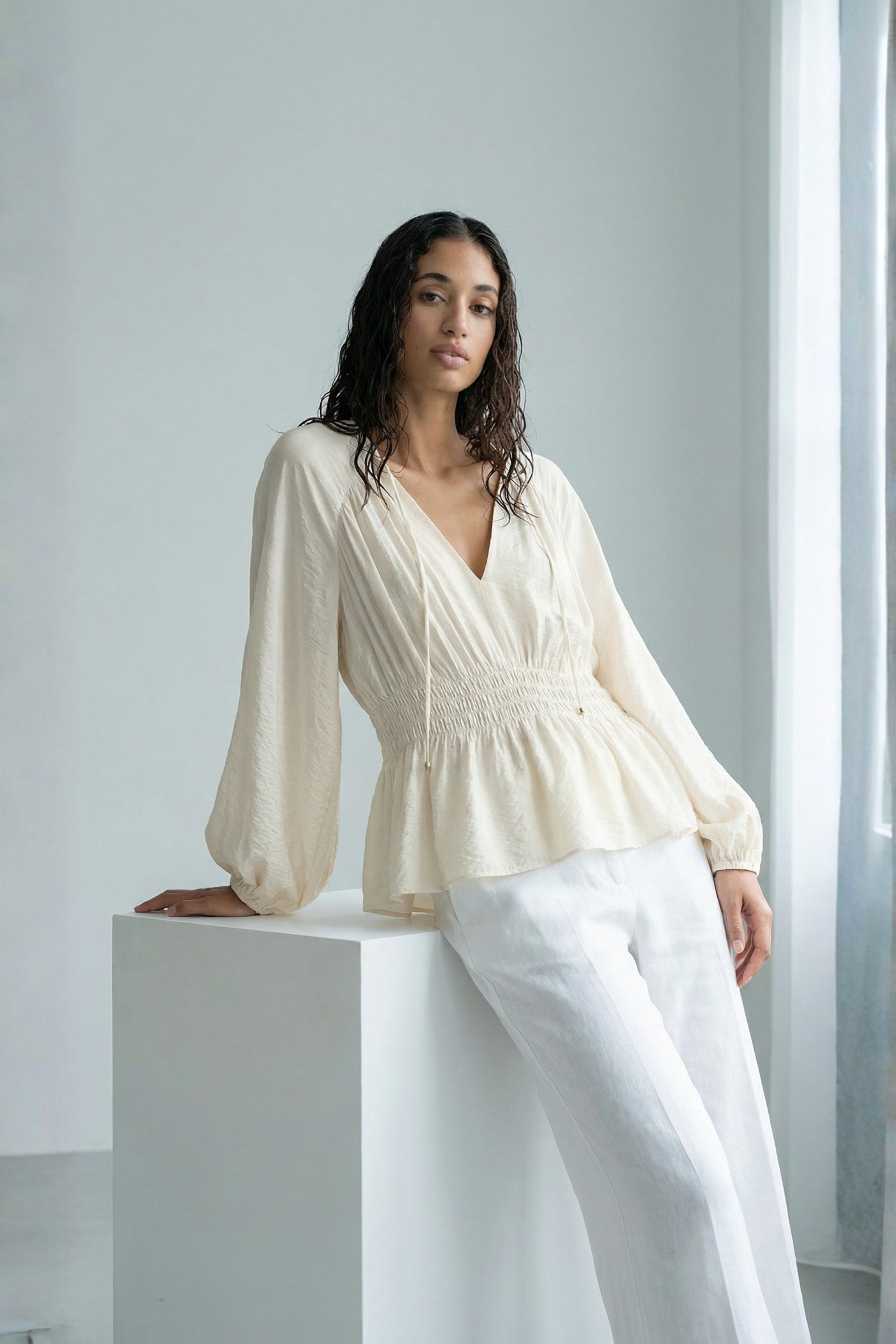 Drawstring Poplin Blouse