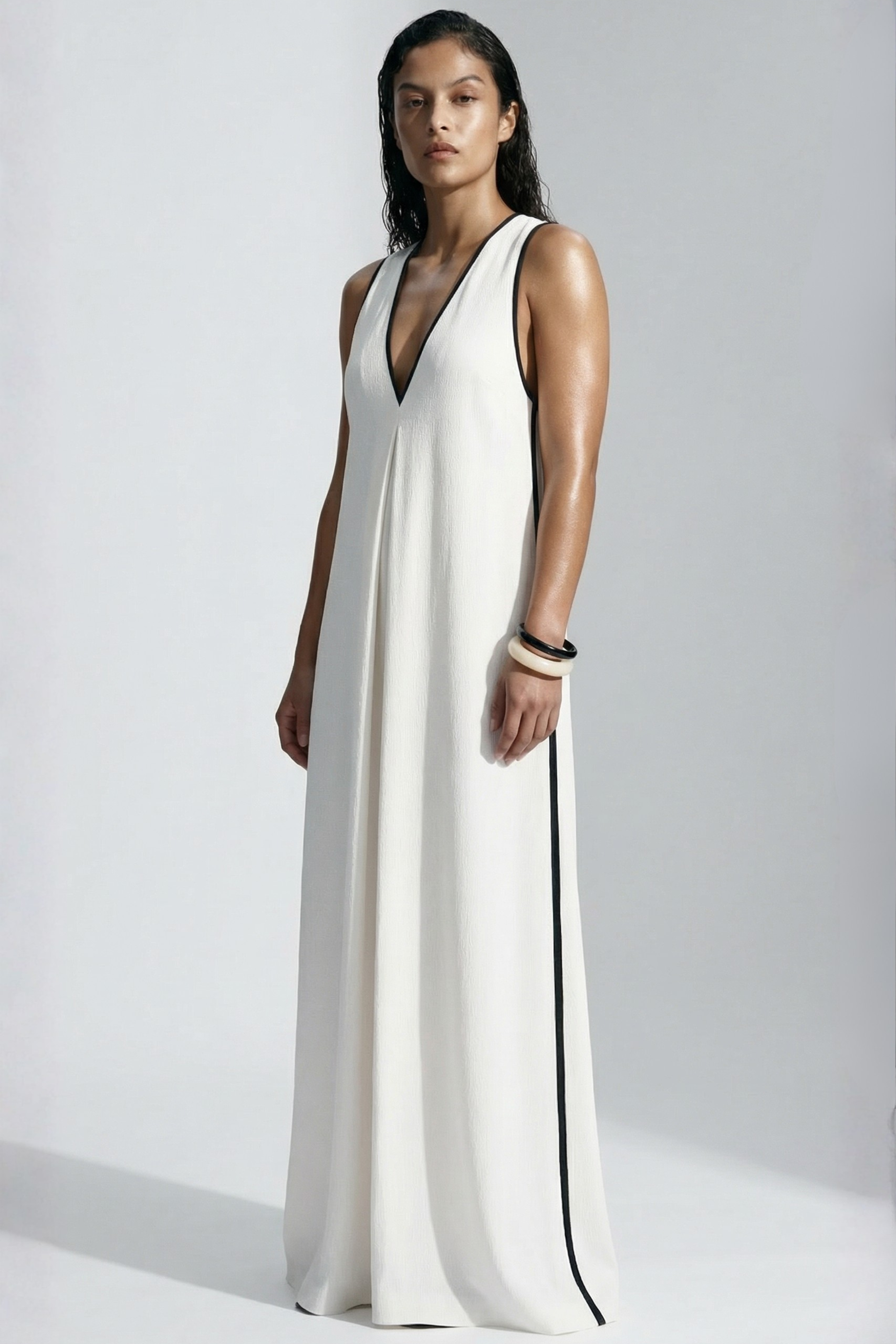 Trim V Neck Beach Dress