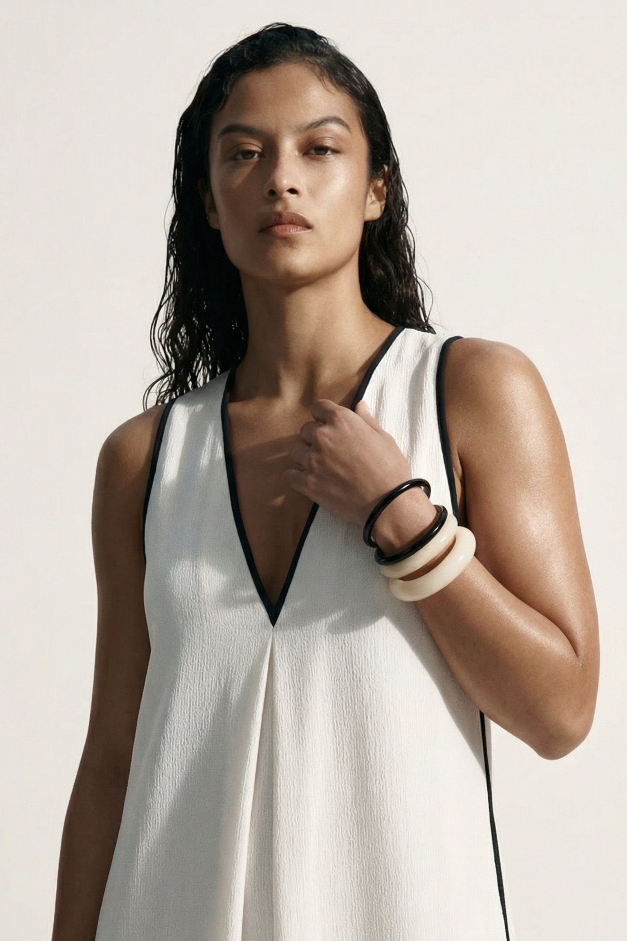 Trim V Neck Beach Dress