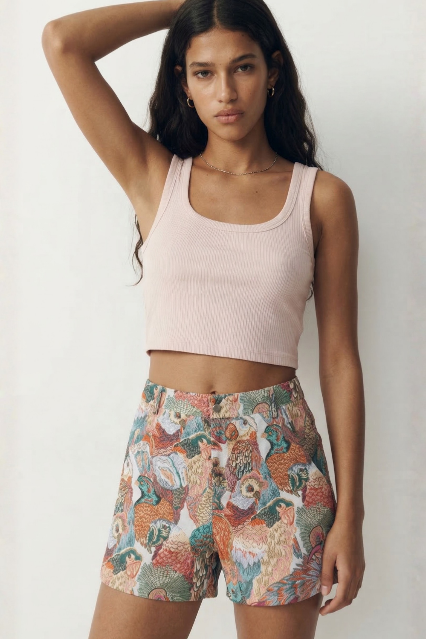 Peacock Embroidered Shorts