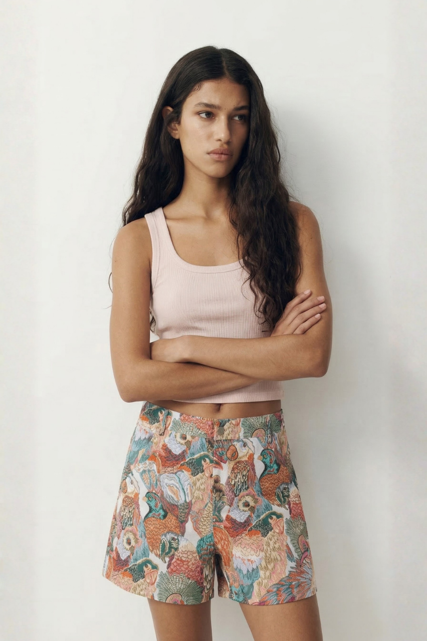 Peacock Embroidered Shorts