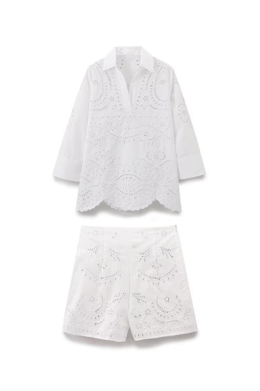 Embroidered Top and Short Set