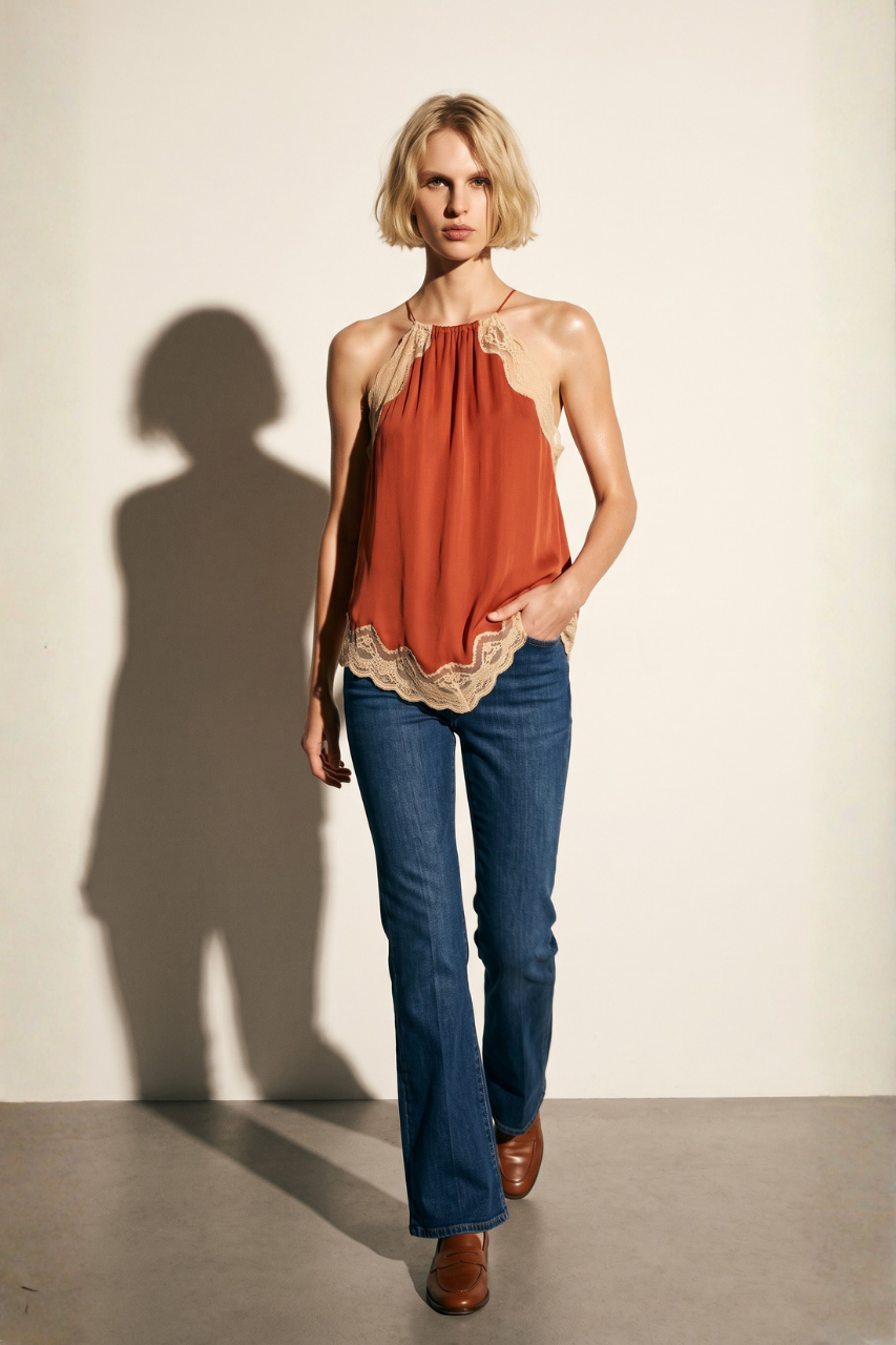 Lace Trim Halter Top