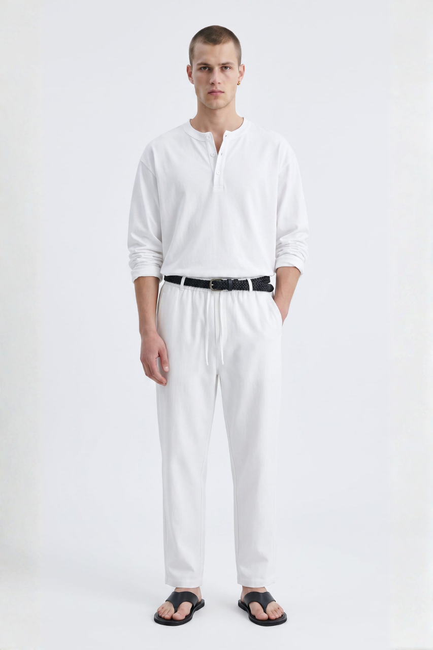 Wide Leg Linen Drawstring Pants