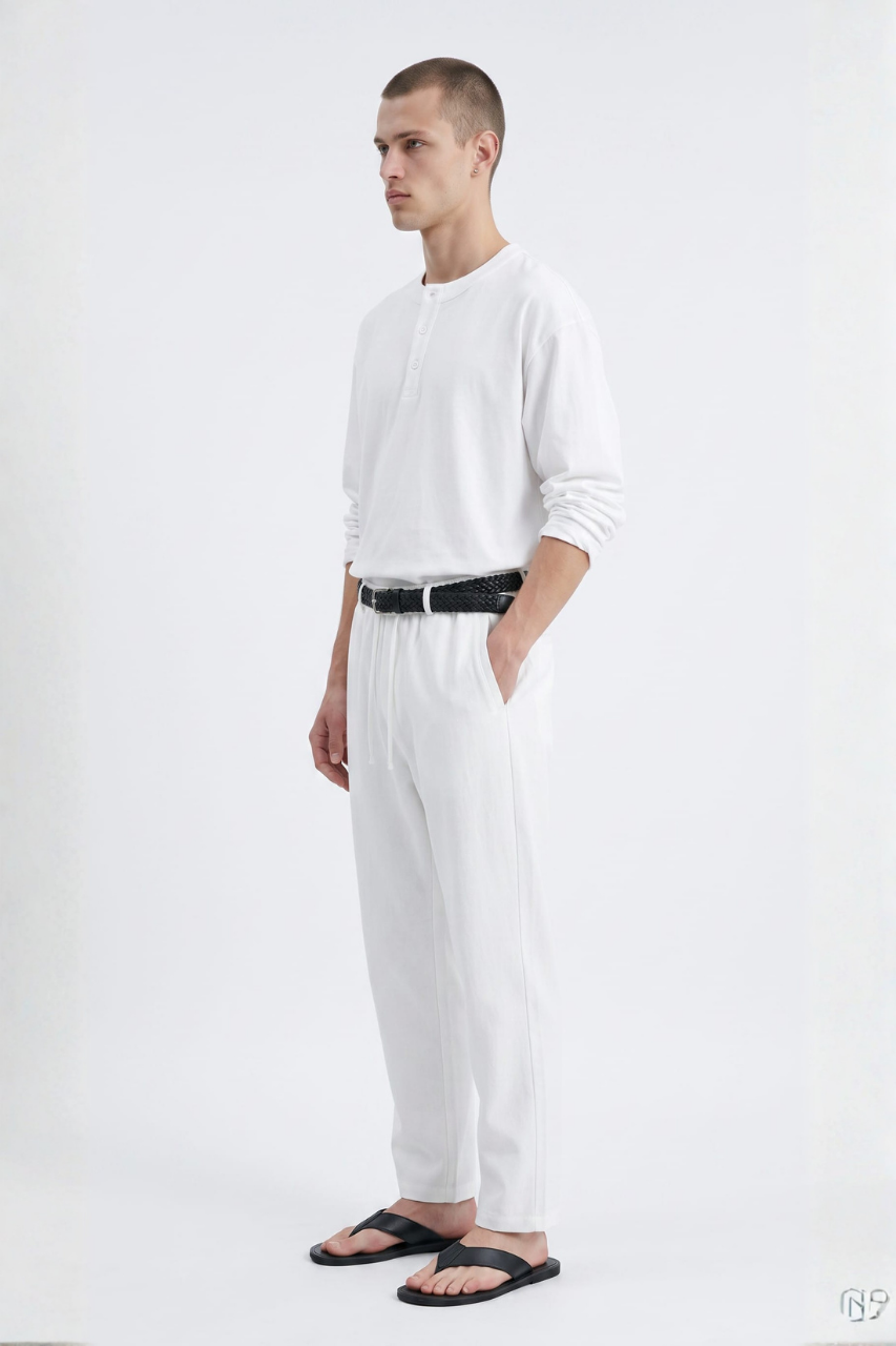 Wide Leg Linen Drawstring Pants