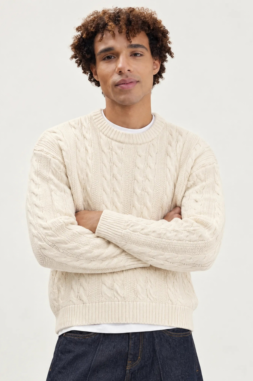 Regular Fit Cable Knit Sweater