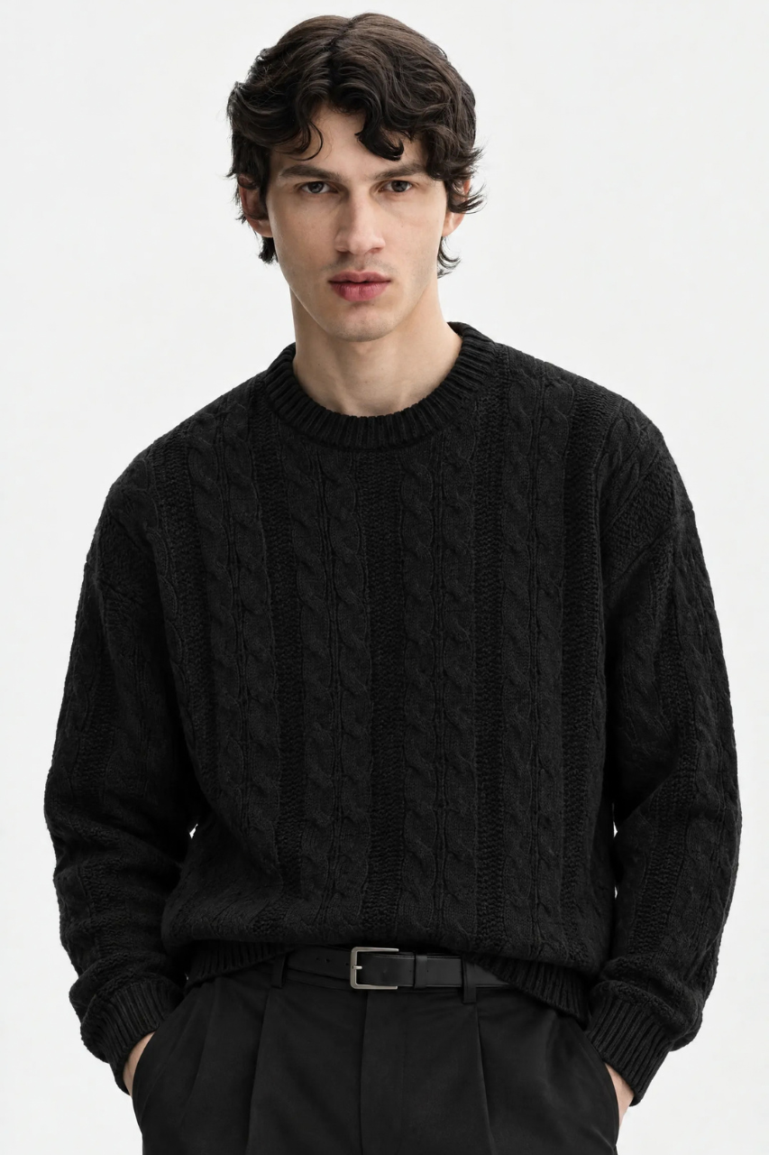 Regular Fit Cable Knit Sweater