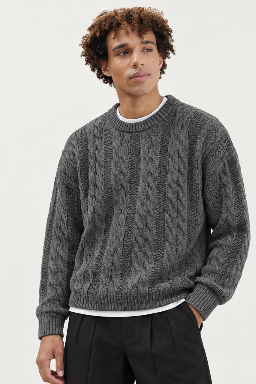 Regular Fit Cable Knit Sweater