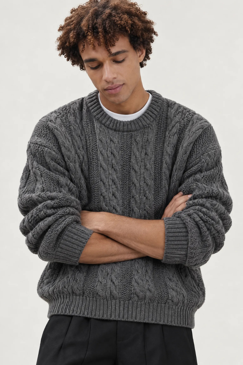 Regular Fit Cable Knit Sweater