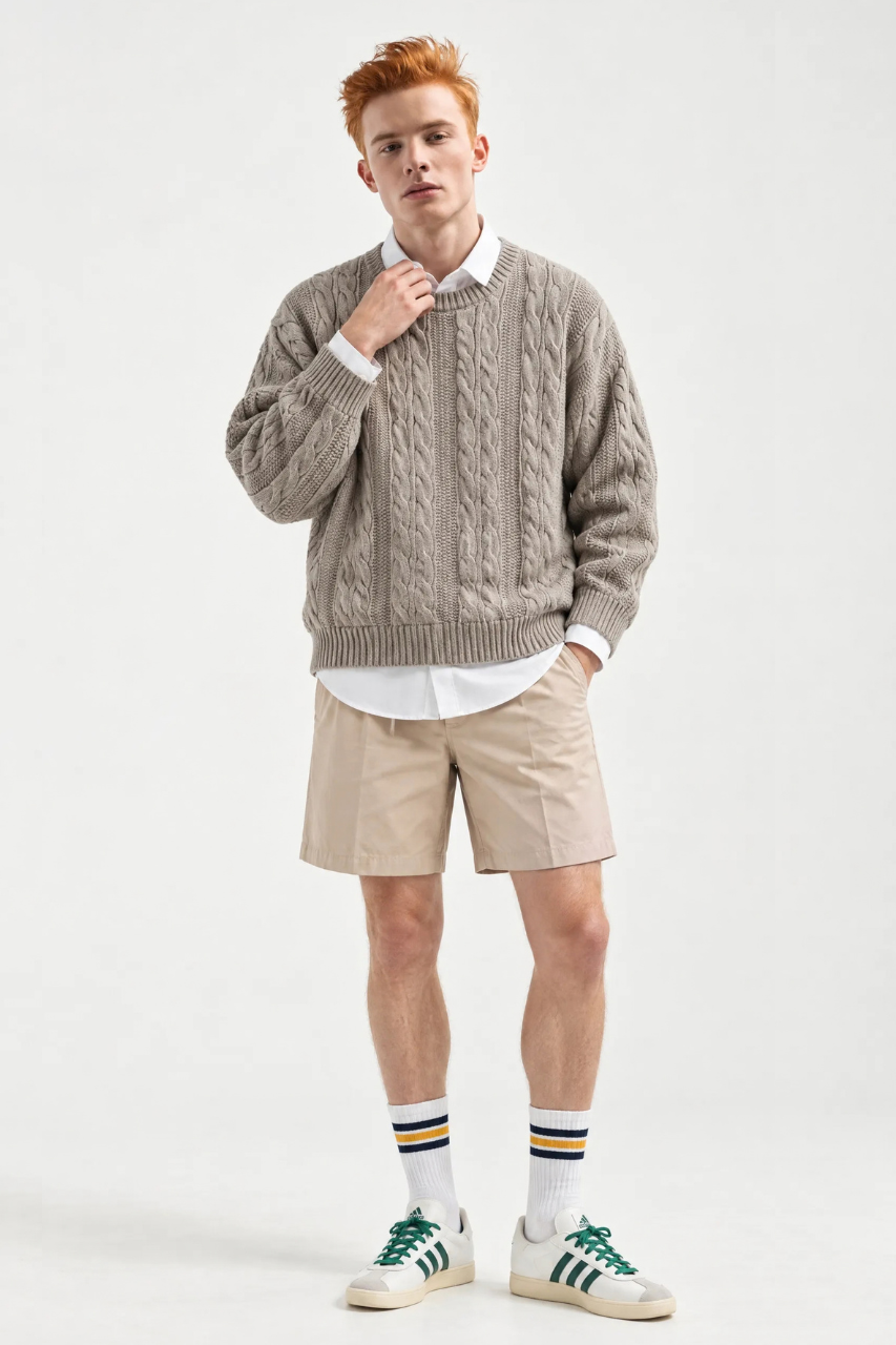 Regular Fit Cable Knit Sweater