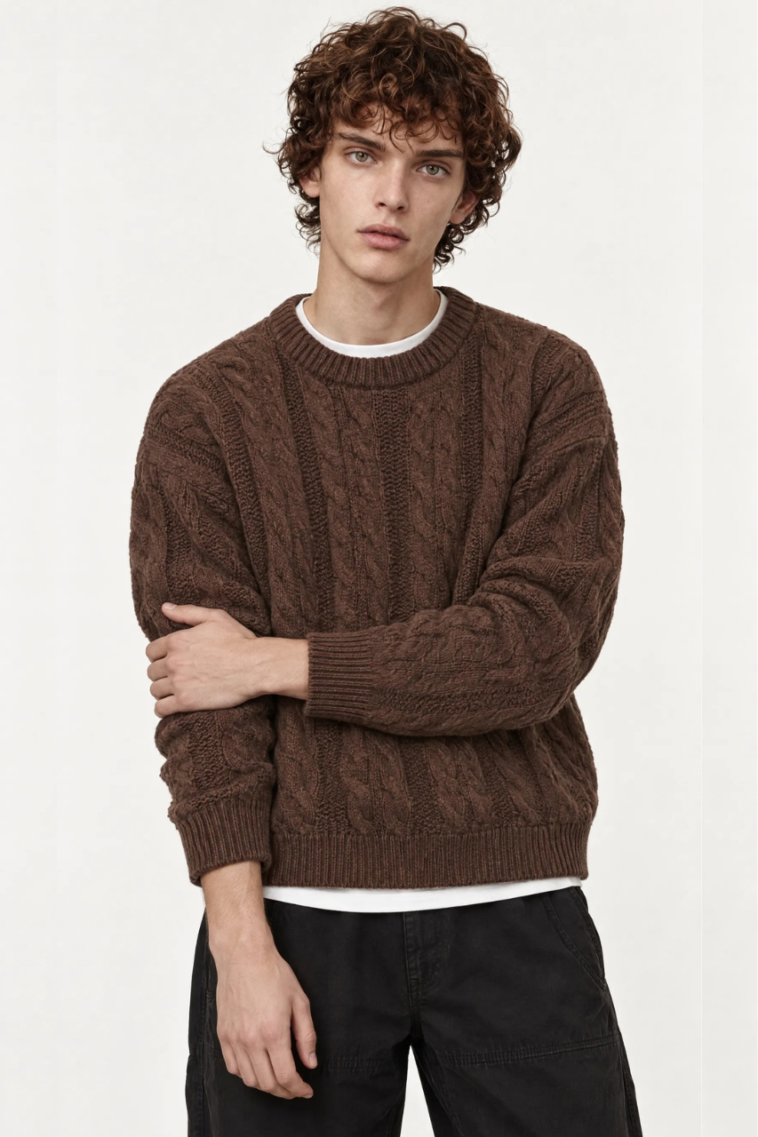 Regular Fit Cable Knit Sweater