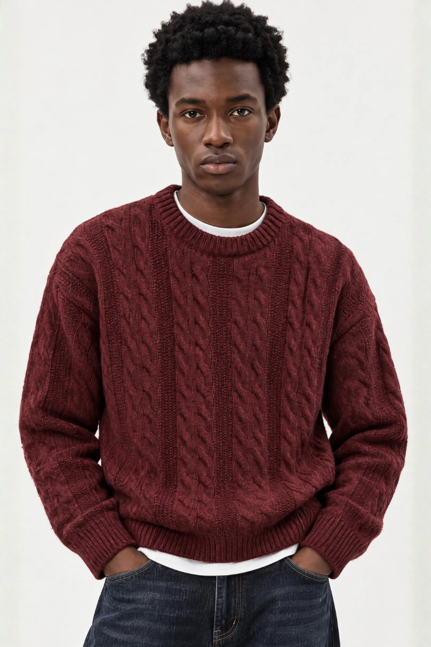 Regular Fit Cable Knit Sweater