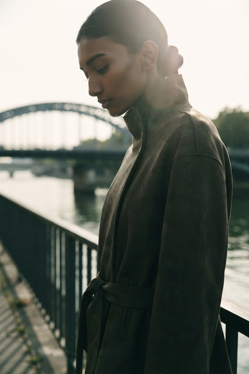Suede Double Breasted Coat