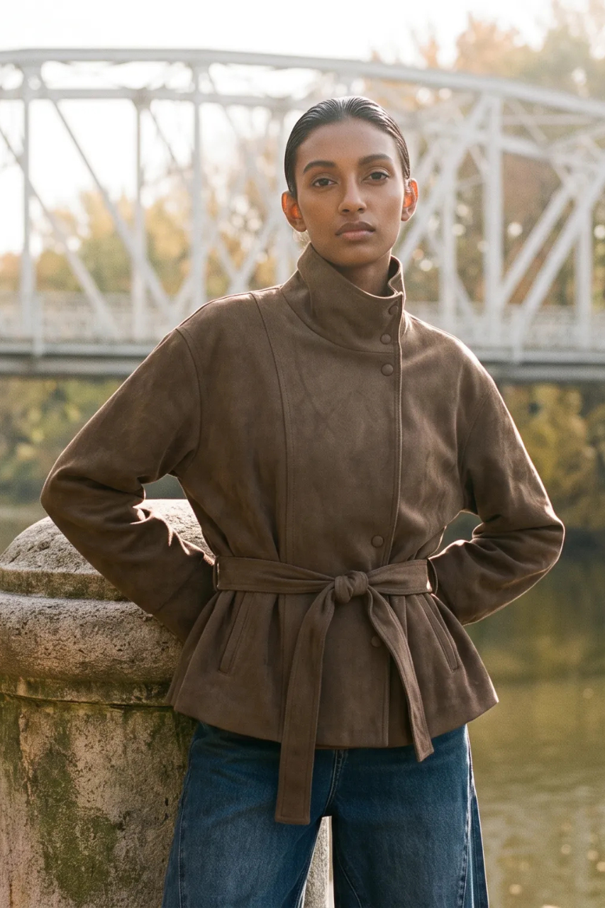 Suede Double Breasted Coat