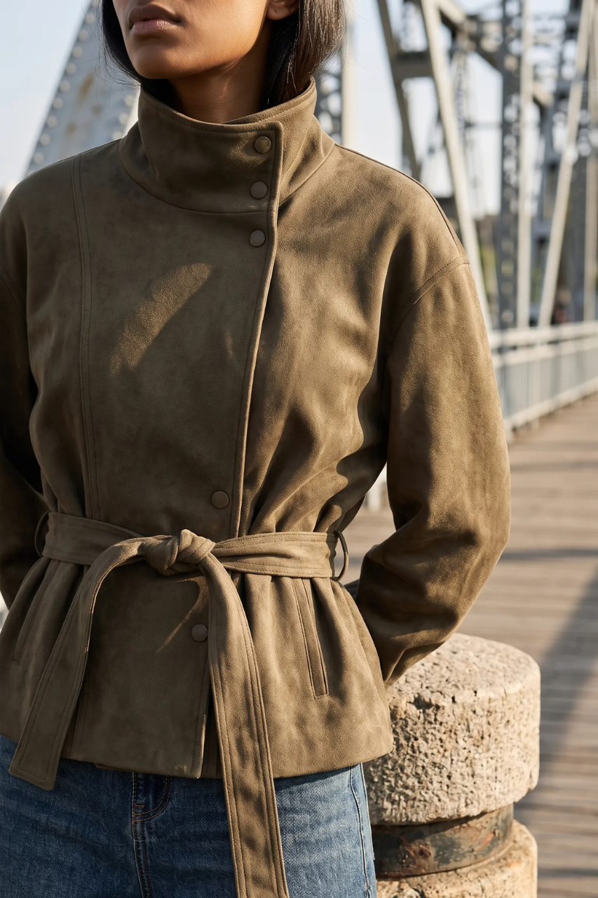 Suede Double Breasted Coat