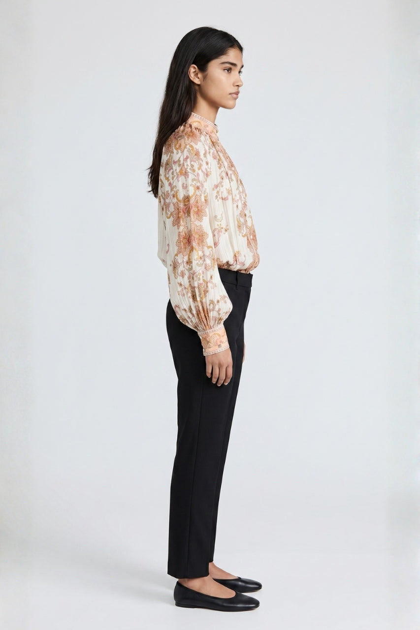 Collar Pleated Printed Blouse