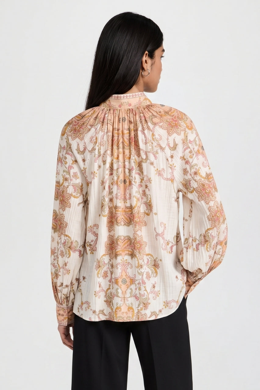 Collar Pleated Printed Blouse
