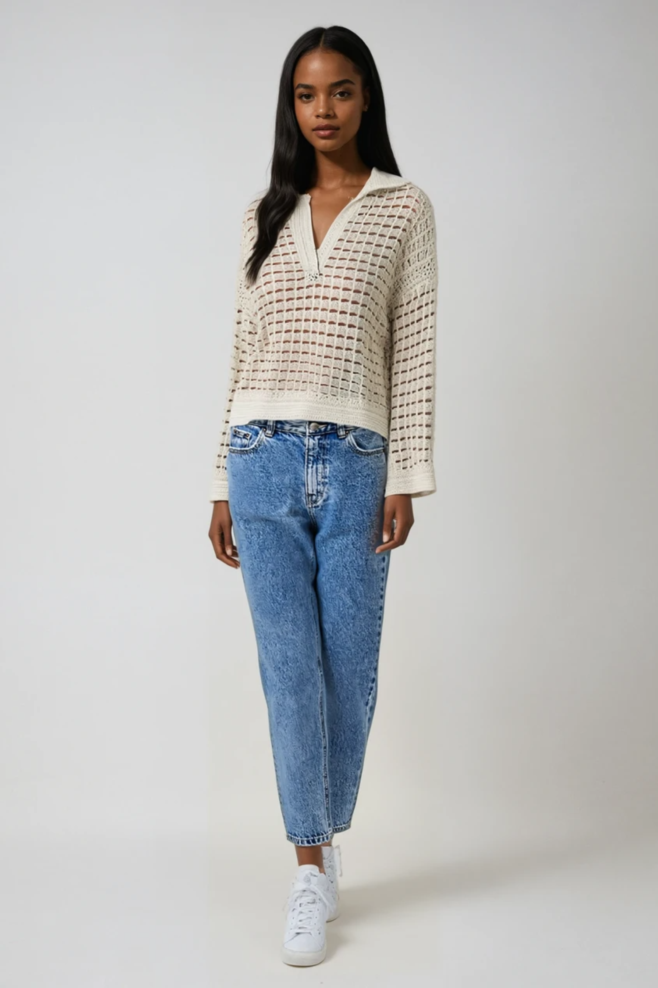 Knit Cotton V-Neck Pullover