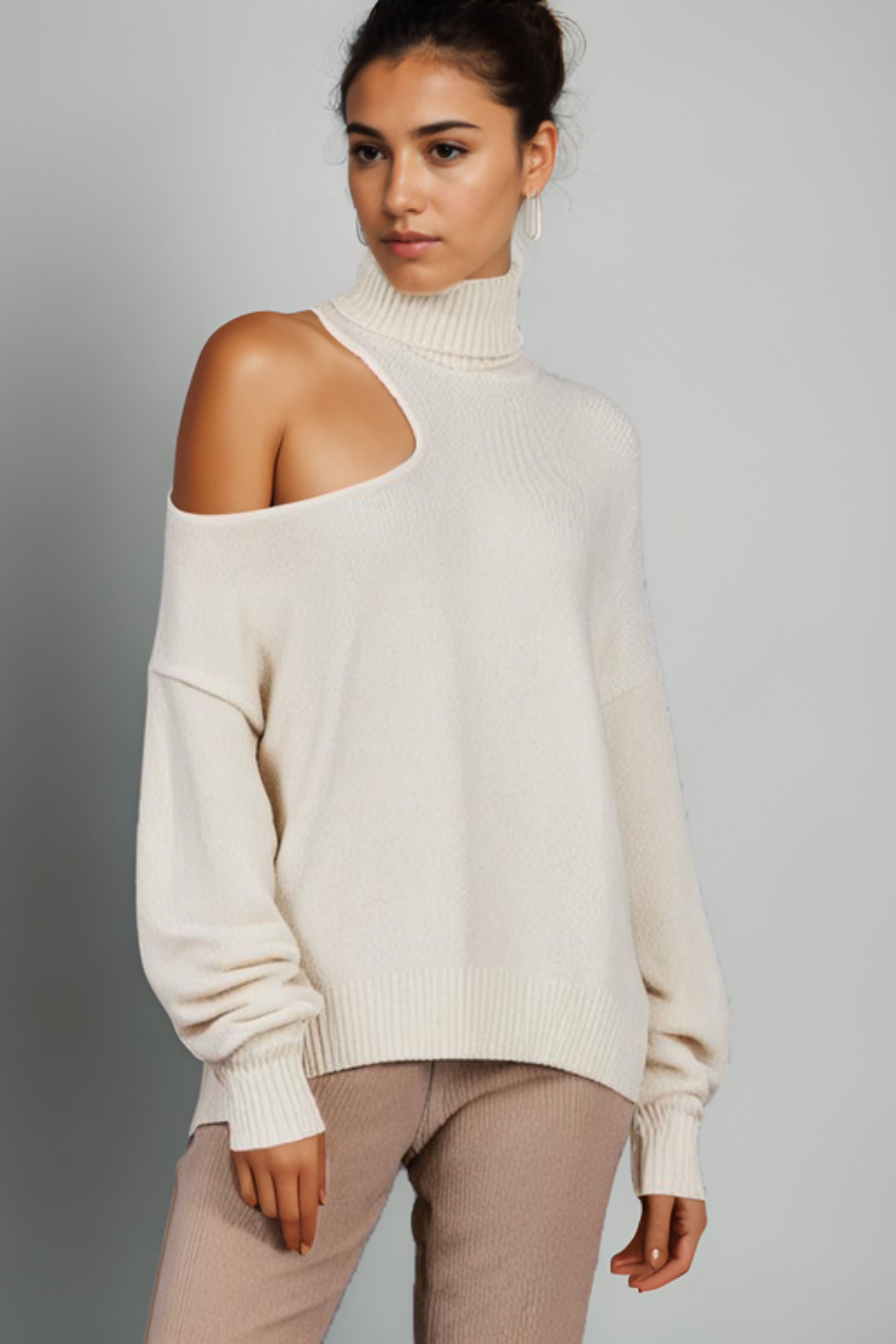 Oversized Cut-Out Turtleneck Sweater