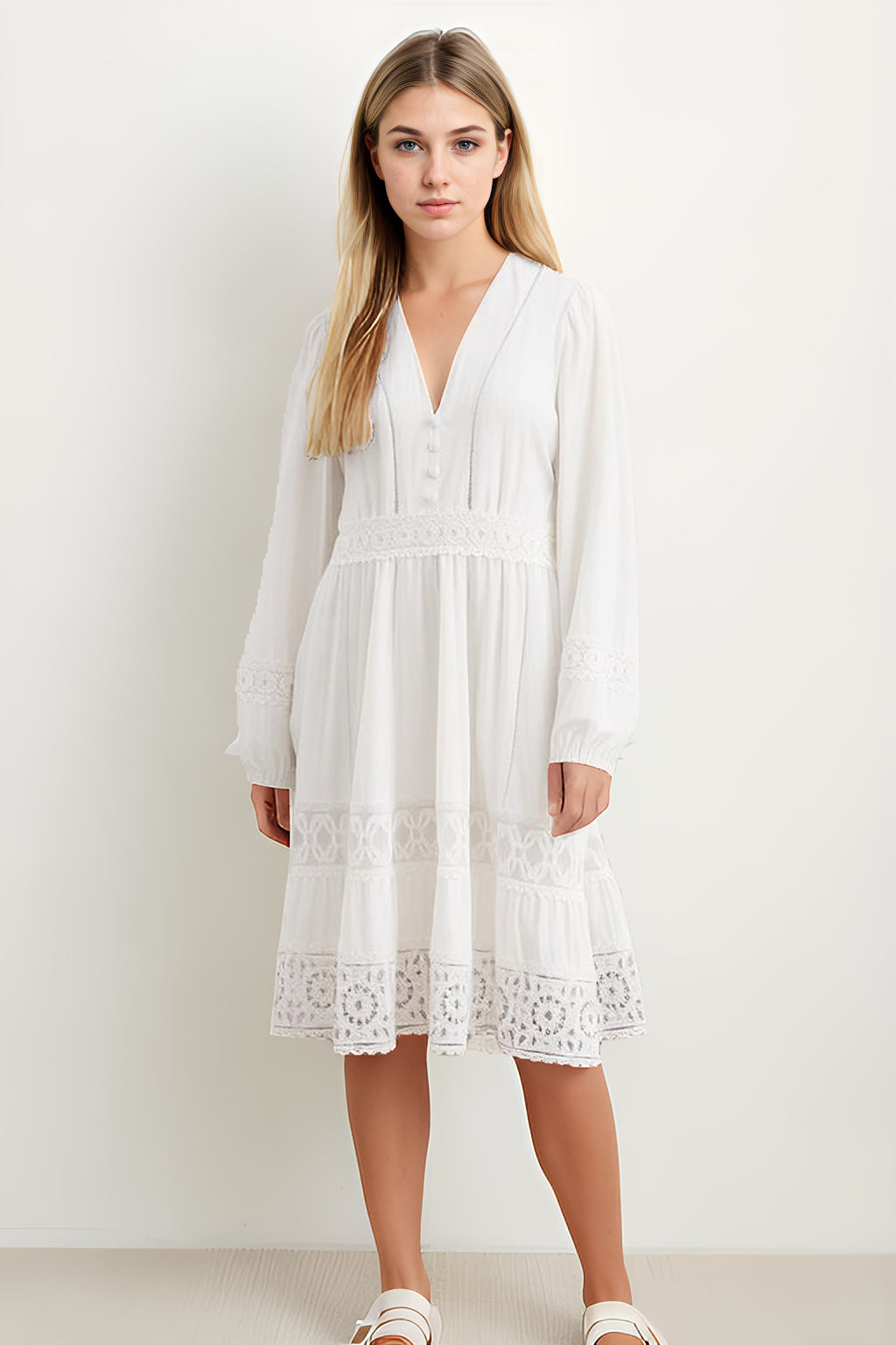 Lace Patchwork V-Neck Dress