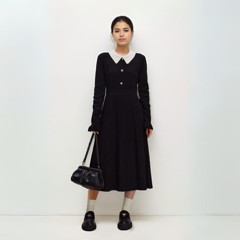 Wednesday Addams Inspired Petite Retro Knitted Dress