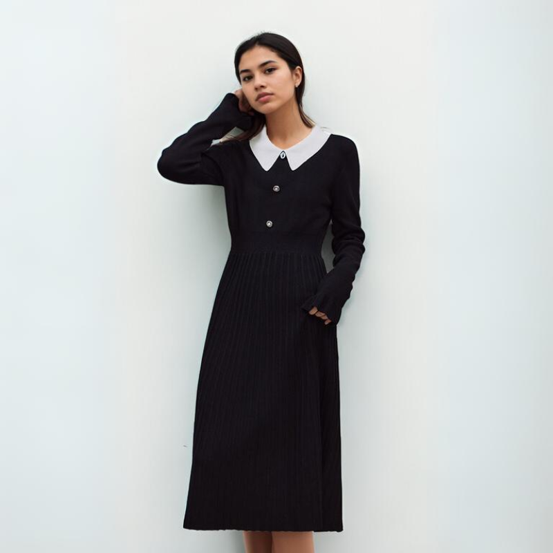 Wednesday Addams Inspired Petite Retro Knitted Dress