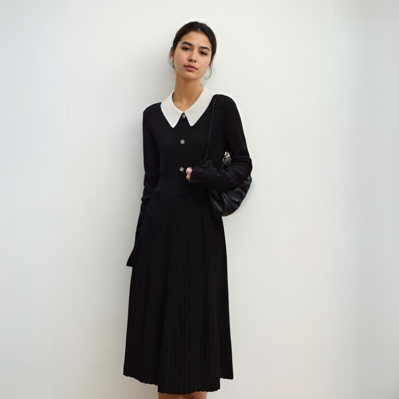 Wednesday Addams Inspired Petite Retro Knitted Dress