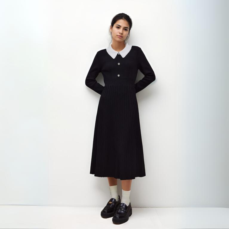 Wednesday Addams Inspired Petite Retro Knitted Dress