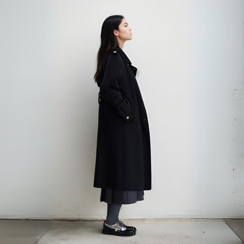 Wednesday Addams Inspired 100% Wool Double-Sided Trench Coat