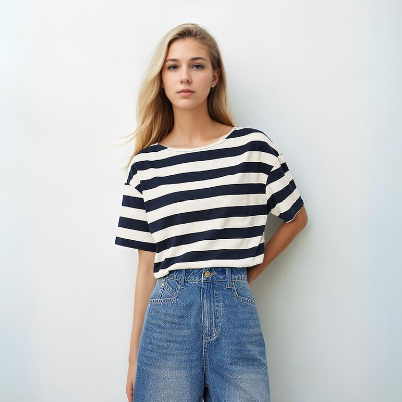 Pugsley Addams Inspired Navy Striped Relaxed T-Shirt