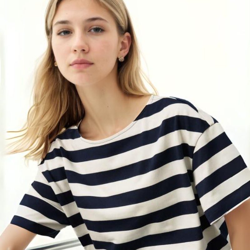 Pugsley Addams Inspired Navy Striped Relaxed T-Shirt