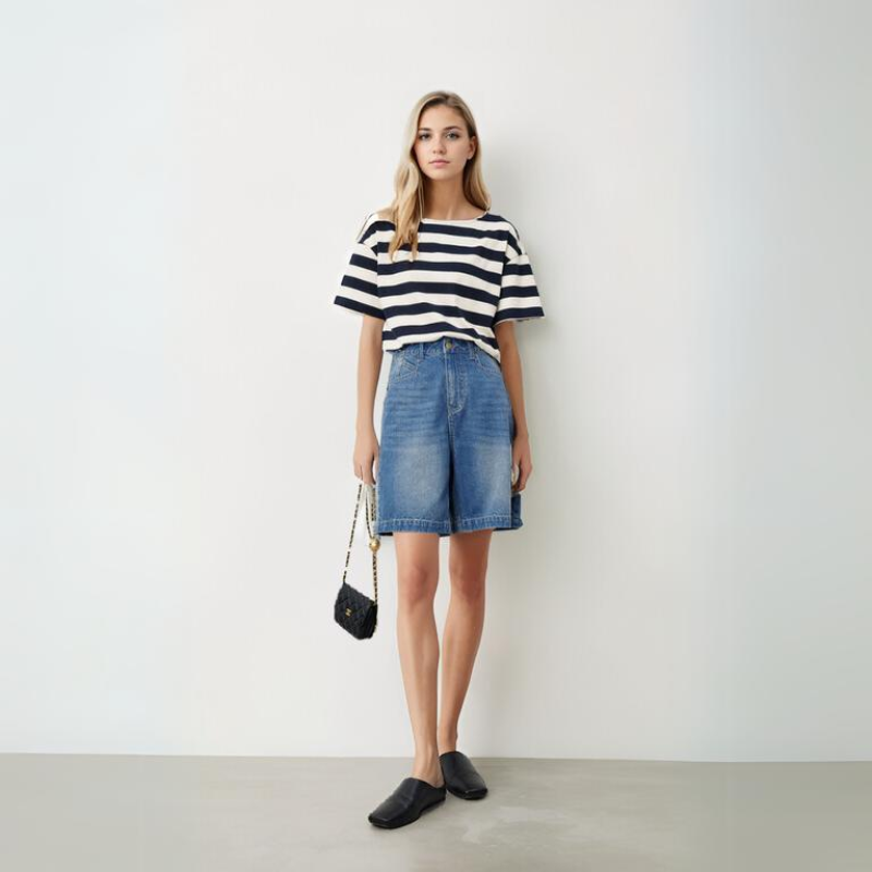 Pugsley Addams Inspired Navy Striped Relaxed T-Shirt